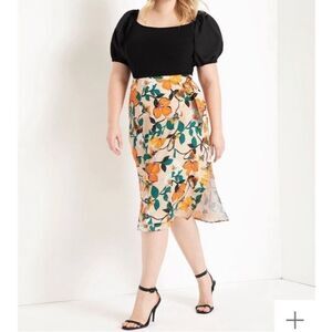 Eloquii Tropical Floral Faux Wrap Skirt NWT Size 16